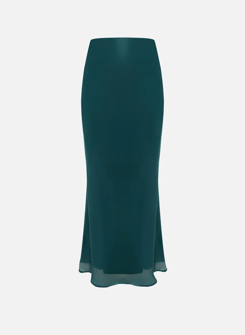 ليتشي تنورة طويلة من قماش لامع